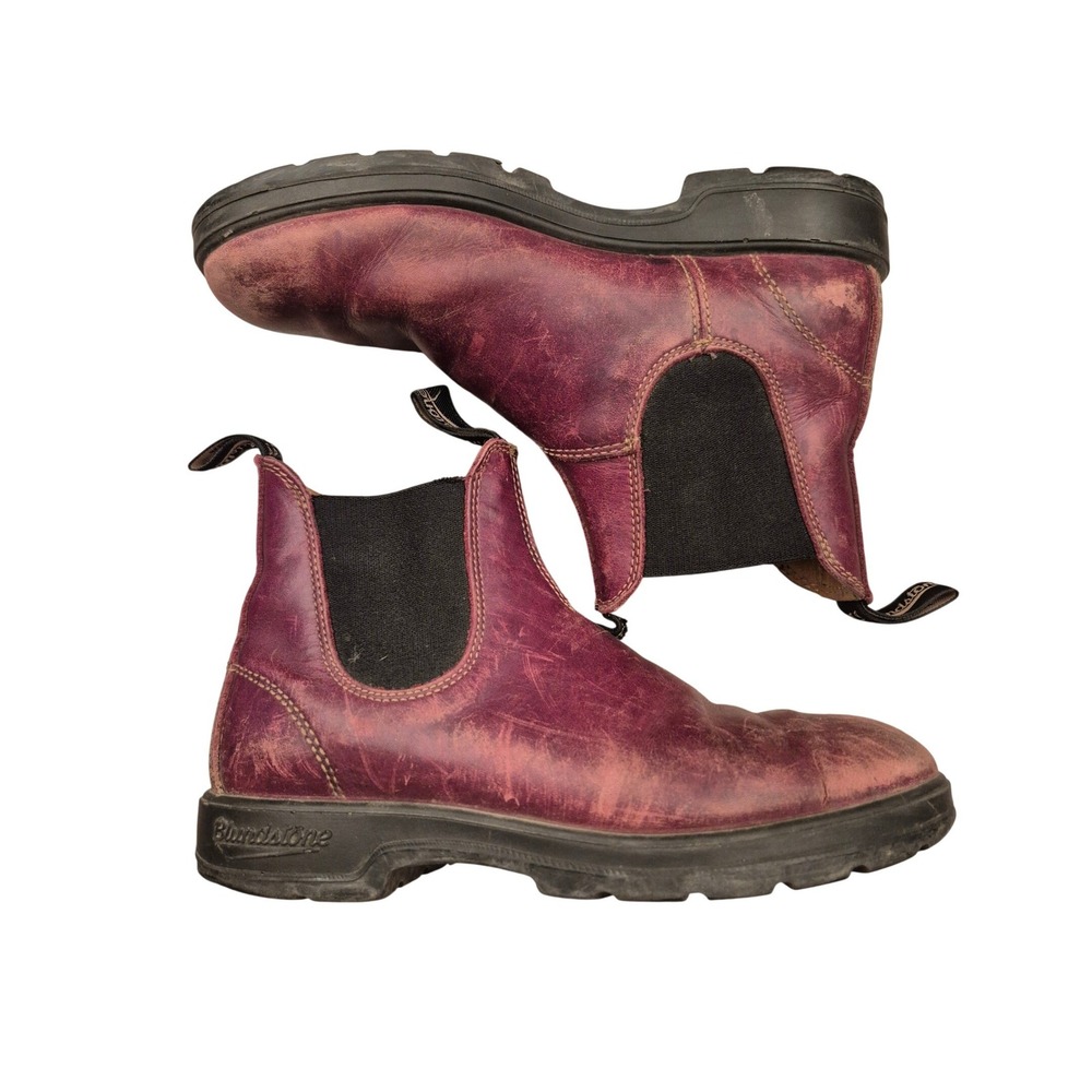 Blundstone Womens Red Burgundy Leather Chelsea Boots Distressed Pull On Sz 5.5